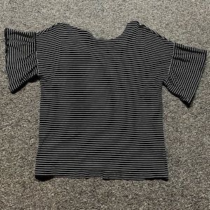 Navy & White Striped Blouse with Ruffle Details